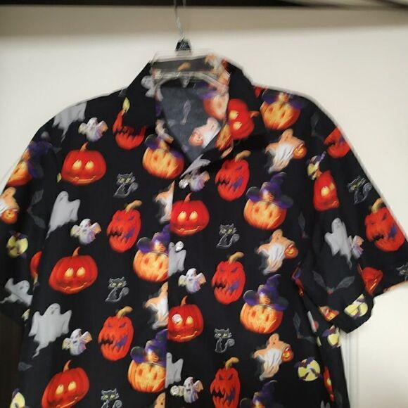 New SSLR Halloween Designed Black Short Sleeve Button Down Shirt Men's M - Picture 2 of 2